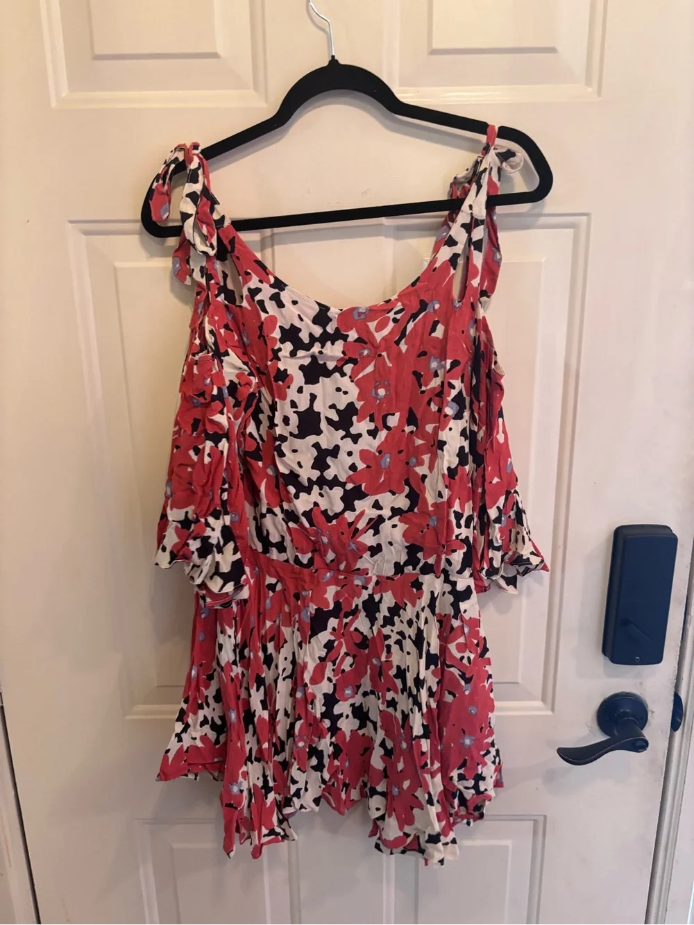 Free People Coral and Cream Floral Cold-Shoulder Mini Dress